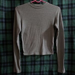 HEATHER GREY RIBBED MOCK NECK LONG SLEEVE CROP TOP